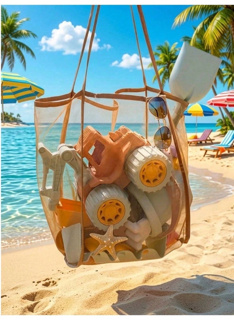 Shein 1pc Beach Toy Bag, Large Capacity Foldable Beach Tote Bag For Storing Toys, Shells, Clothes And Towels, Lightweight Mesh Material (Do Not Overload With Heavy Items, Not For Use As A Backpack Or Shopping Bag) - Image 2