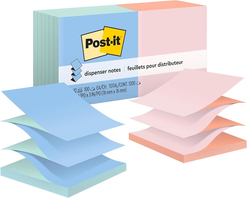 Post-it ملاحظات بوست-إت المنبثقة، 3 بوصة × 3 بوصة، ألوان متنوعة، 12 دفتر - موزع ملاحظات على شكل أكورديون - Image 1