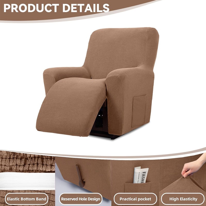 Cupuamon Recliner Chair Covers,Lazy Boy Recliner Covers Stretch Reclining Covers 1 Piece Furniture Protector with Elastic Bottom for Dog,Kids-Camel - Image 4