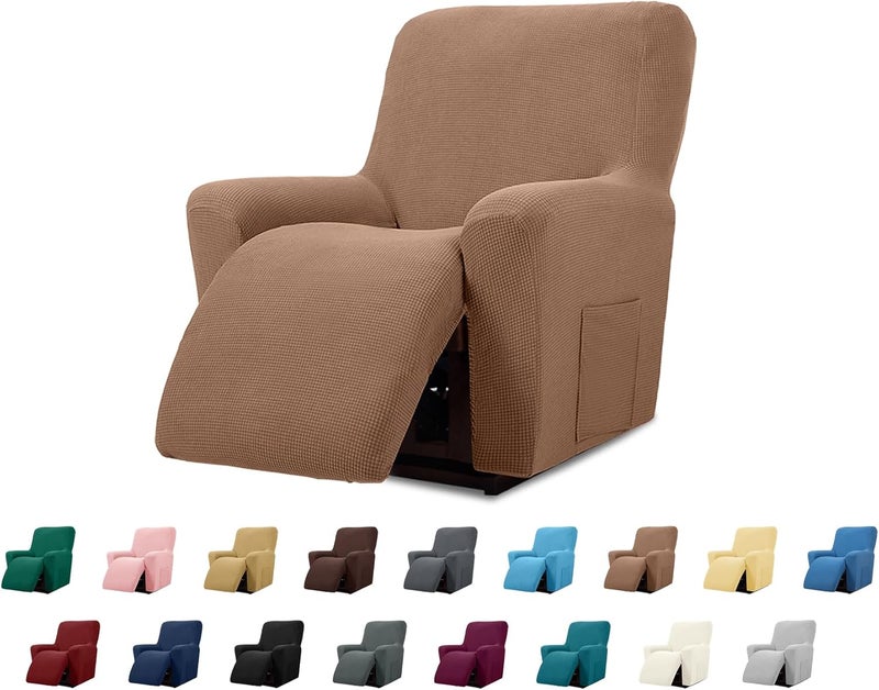 Cupuamon Recliner Chair Covers,Lazy Boy Recliner Covers Stretch Reclining Covers 1 Piece Furniture Protector with Elastic Bottom for Dog,Kids-Camel - Image 1