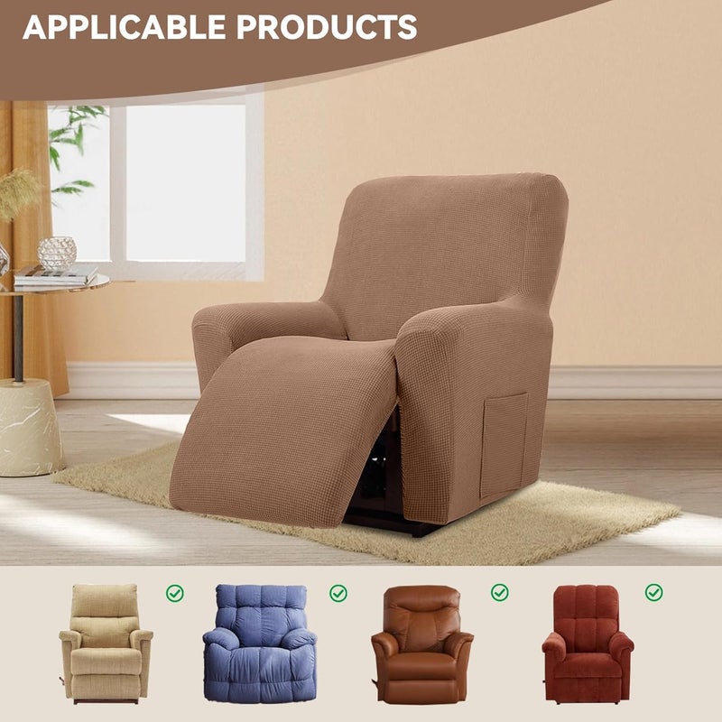 Cupuamon Recliner Chair Covers,Lazy Boy Recliner Covers Stretch Reclining Covers 1 Piece Furniture Protector with Elastic Bottom for Dog,Kids-Camel - Image 5