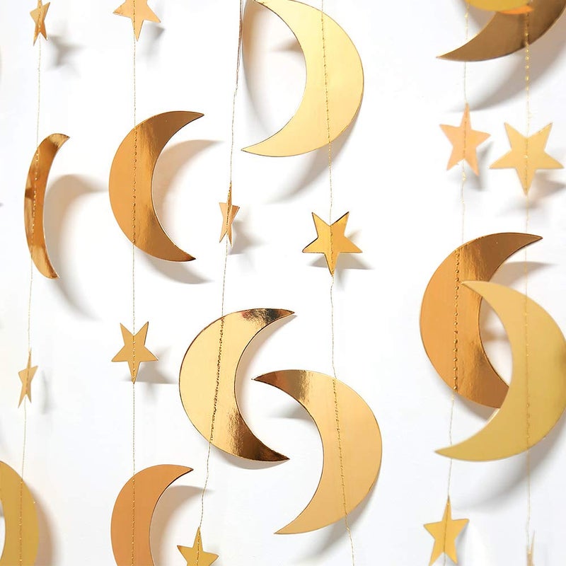 Decor365 Gold Star Moon Garland Decorations Hanging Garands Streamers Banner Backdrop Twinkle Little Star Party Decoration First Birthday Baby Shower Wedding Kids Room Ramadan EID Graduation Decor - Image 2