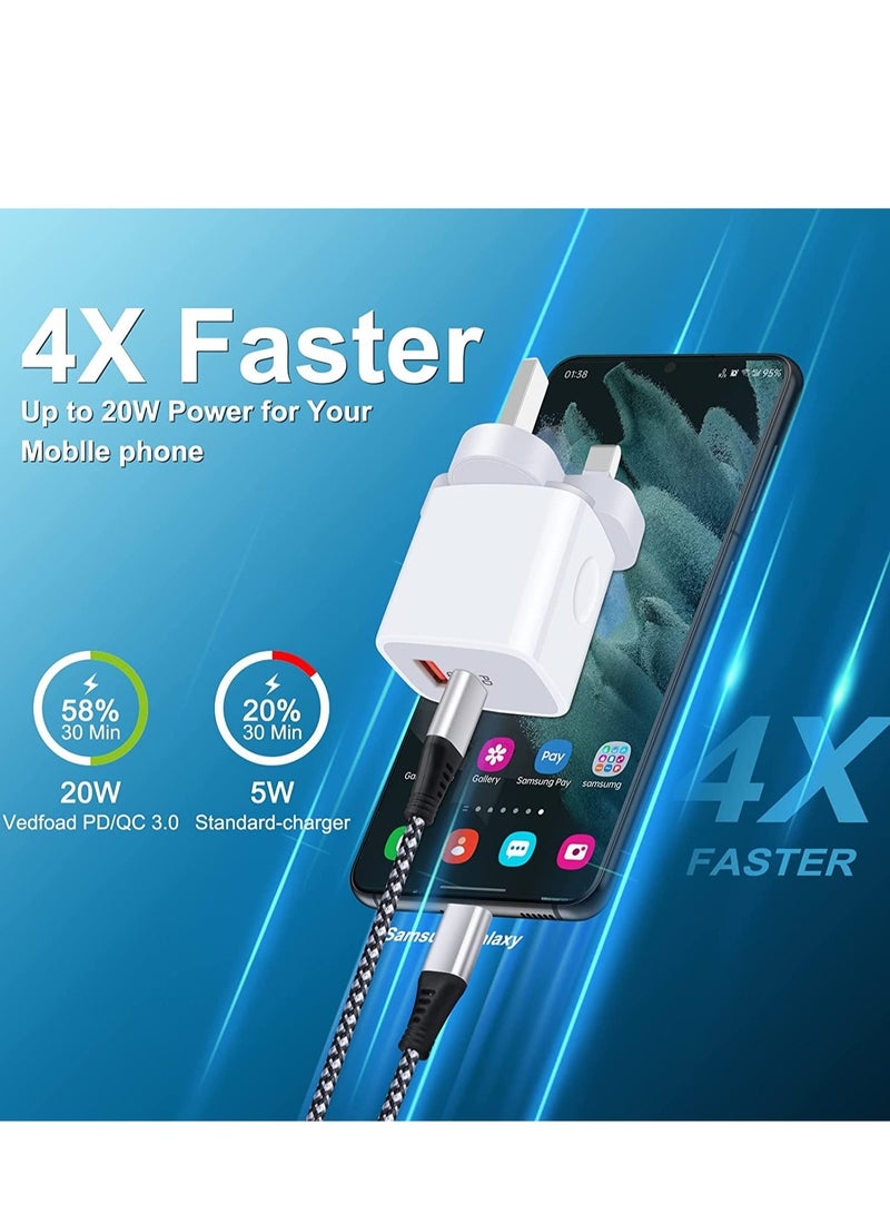 Galaxy A13/A12/A23/A52s/A32/A33/A22/Z Fold 4/Z Flip 4 USB C Charger Plug,20W Dual Ports PD & QC 3.0 Mains Wall Charger Plug,Type C Plug Fast Charging Power Adapter With Samsung Galaxy A13,iPhone12/13 - Image 3