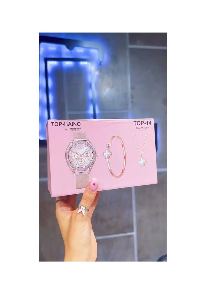 Haino Teko box from Haino Teko Top 14 smart watches + bracelet + chain, pink color - Image 2