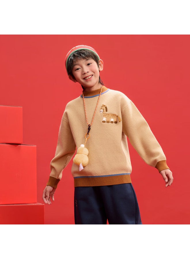 Ebaer Children's Winter Sweater Red Year Of The Horse New Year Outfit Boys And Girls Thickened Knit Top Cocoa Tea Color Size 130