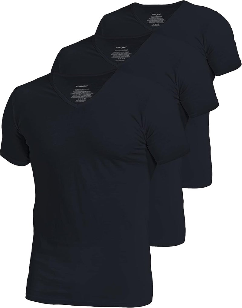 Comfneat Men's 3-Pack Undershirts Stretchy Cotton Spandex T-Shirts V-Neck Shirts for Men - Image 1