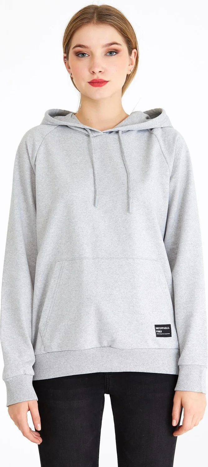 mmetalic Women's Gray Color Hooded Basic Knitted Sweatshirt