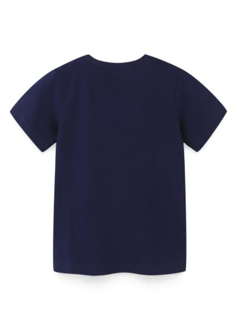 يونيكي Navy Blue Graphic Printed Round Neck T-shirt