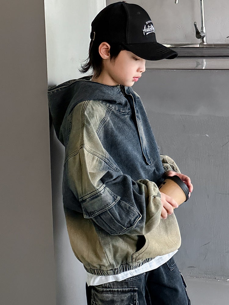 Boys' Denim Sweatshirt Jacket Spring & Fall Kidsren'S Autumn Tops Loose Gradient Color Big Kidsren'S Export - Image 5