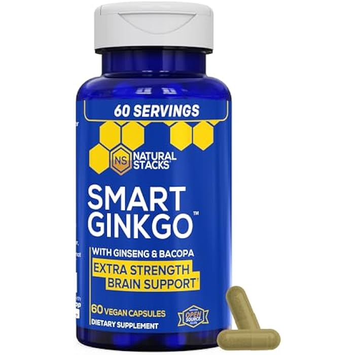 NATURAL STACKS Ginkgo Biloba Supplement with 200mg Panax Ginseng & 200mg Bacopa Monnieri - Brain Supplements for Memory and Focus - Korean Ginseng for Brain Health Support - 60 Ginkgo Biloba Capsules - Image 1