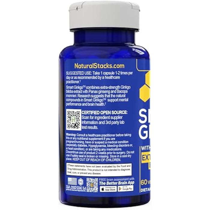 NATURAL STACKS Ginkgo Biloba Supplement with 200mg Panax Ginseng & 200mg Bacopa Monnieri - Brain Supplements for Memory and Focus - Korean Ginseng for Brain Health Support - 60 Ginkgo Biloba Capsules - Image 5