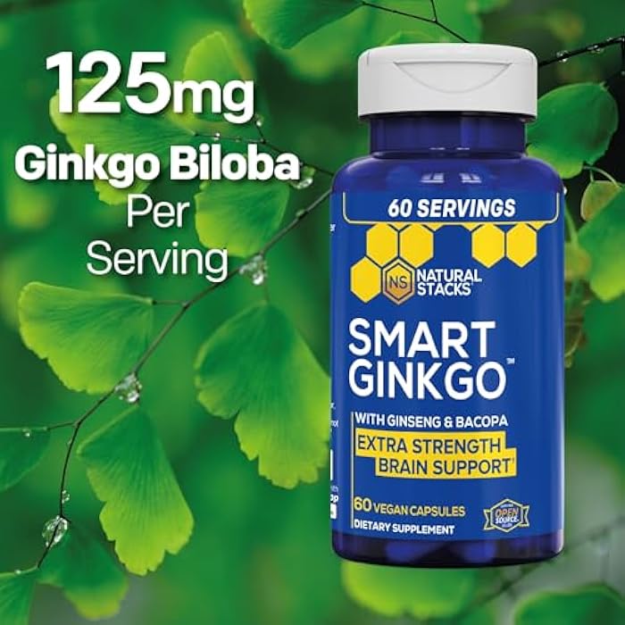 NATURAL STACKS Ginkgo Biloba Supplement with 200mg Panax Ginseng & 200mg Bacopa Monnieri - Brain Supplements for Memory and Focus - Korean Ginseng for Brain Health Support - 60 Ginkgo Biloba Capsules - Image 3