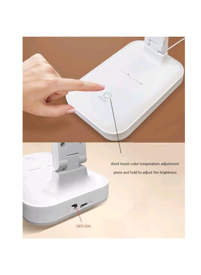 LED Desk Lamp, Rechargeable Eye-Caring Table Light with Touch Control and USB Charging Port, White - Image 5