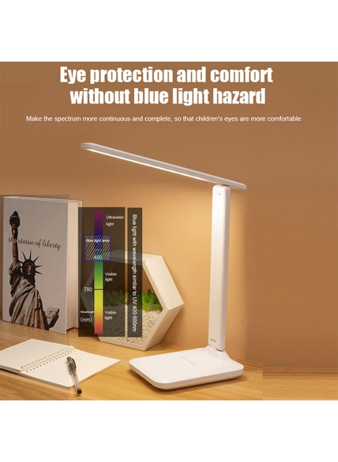 LED Desk Lamp, Rechargeable Eye-Caring Table Light with Touch Control and USB Charging Port, White - Image 4