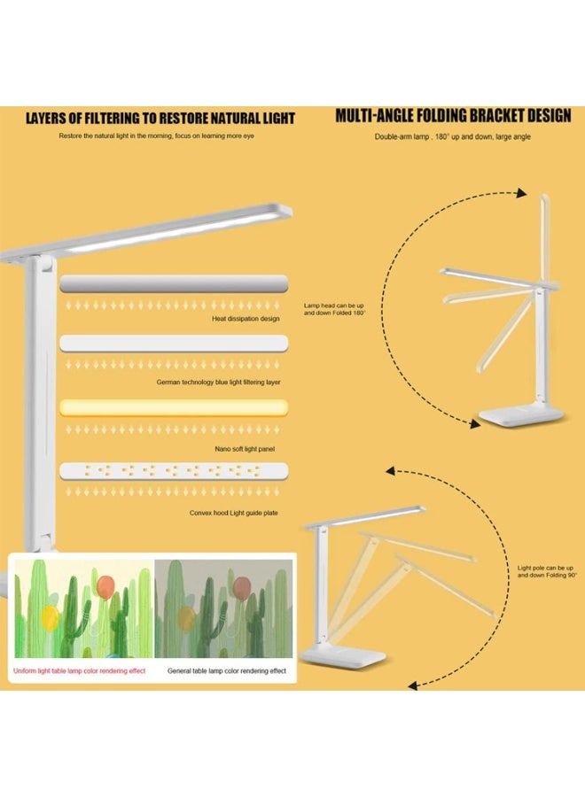 LED Desk Lamp, Rechargeable Eye-Caring Table Light with Touch Control and USB Charging Port, White - Image 3