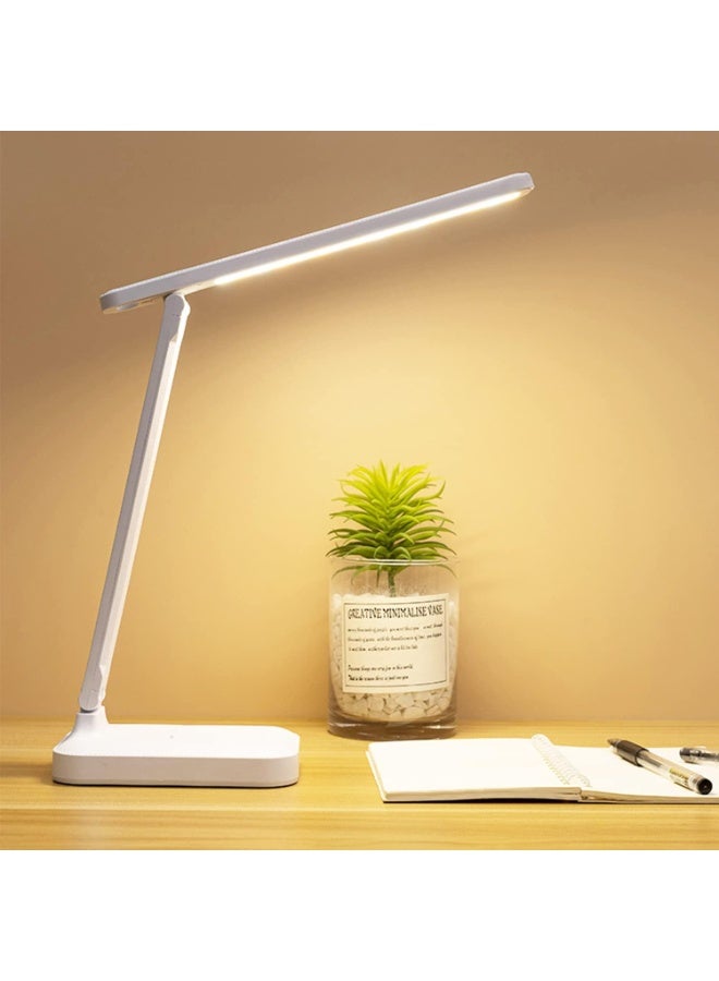 LED Desk Lamp, Rechargeable Eye-Caring Table Light with Touch Control and USB Charging Port, White - Image 1