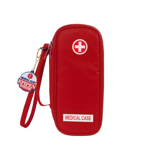 Jayour EpiPen Medical Carrying Case Insulated Travel Medication Organizer Bag Emergency Medical Pouch Fits 2 EpiPens Asthma Inhaler AntiHistamine AuviQ Allergy Medicine Essentials Red