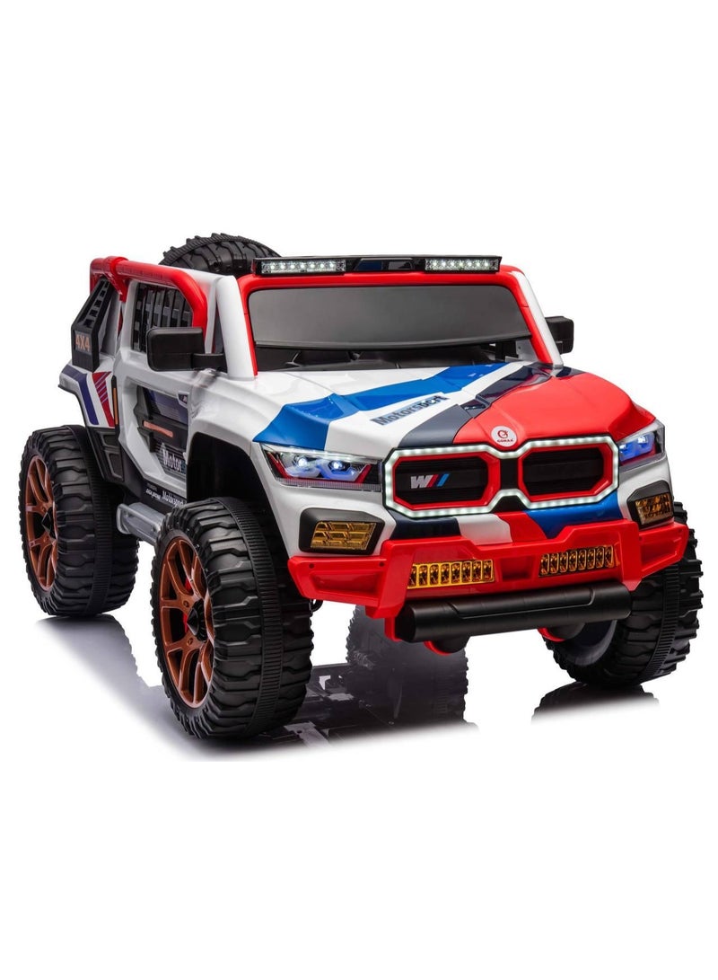 جوما سيارة أطفال كهربائية 4×4 بتصميم رياضي - أبيض، أحمر، أزرق - Image 2