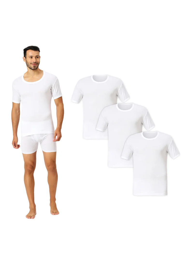 AMPM MEN'S ROUND NECK COTTON UNDERSHIRT (PACK OF 3) - WHITE