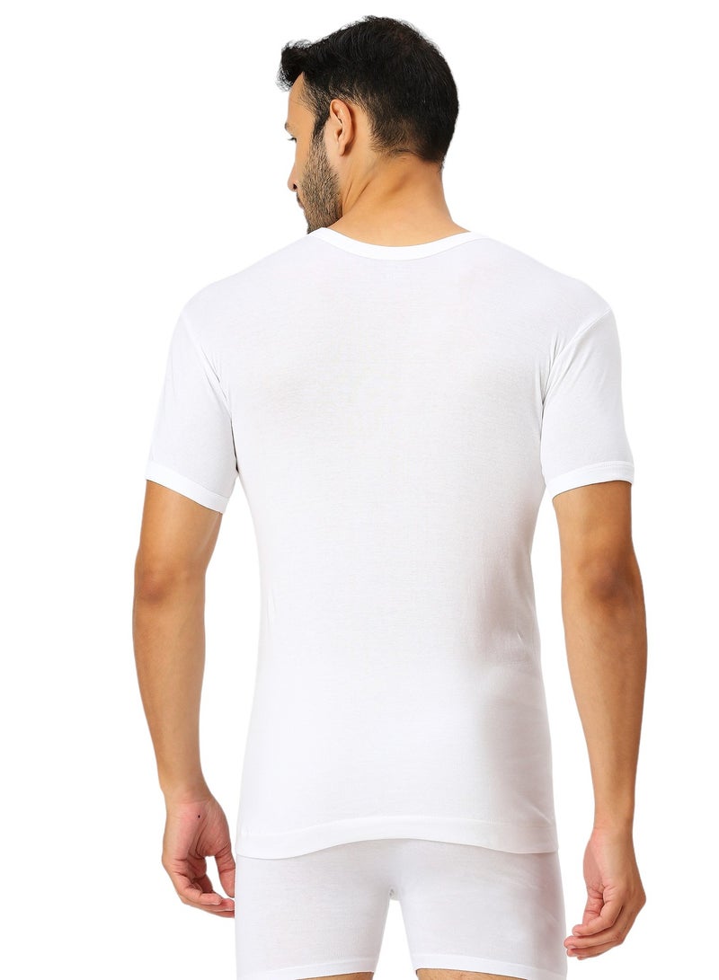 MEN'S ROUND NECK COTTON UNDERSHIRT (PACK OF 3) - WHITE image 7