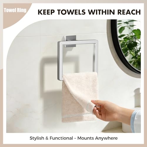 PAHSFS Bathroom Accessories Towel Bar Set: 10 Pieces Brushed Nickel Square Bathroom Hardware SUS304 Stainless Steel - Wall Mounted Towel Rack&Toilet Paper Holder&Towel Ring and Towel Hook - Image 4