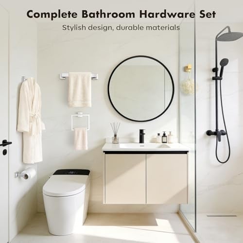 PAHSFS Bathroom Accessories Towel Bar Set: 10 Pieces Brushed Nickel Square Bathroom Hardware SUS304 Stainless Steel - Wall Mounted Towel Rack&Toilet Paper Holder&Towel Ring and Towel Hook - Image 2