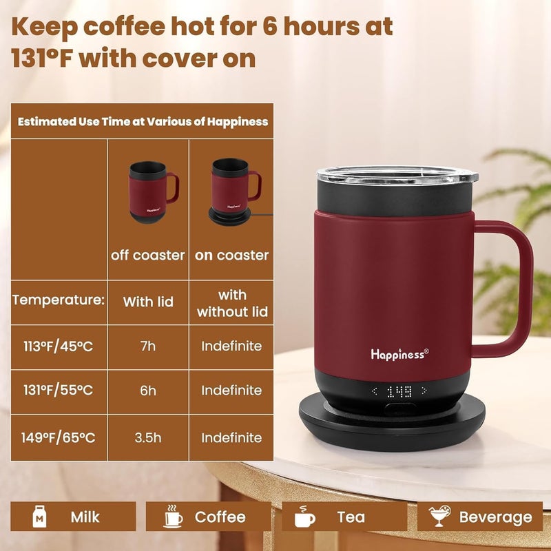 Happiness Smart Heated Coffee Mug,16oz Rechargeable Electric Self Heating Temperature Control Coffee Cup - Image 3