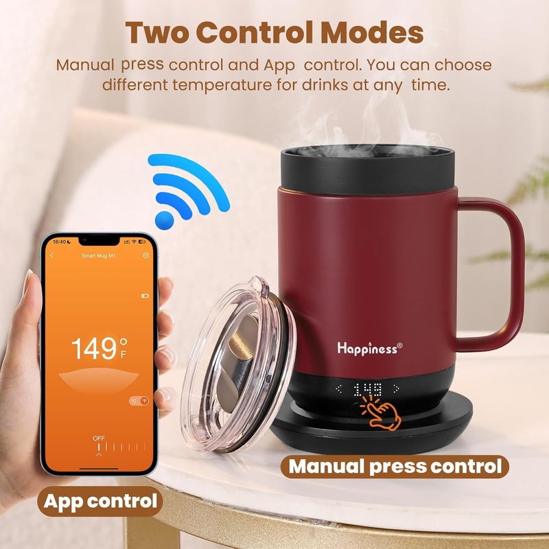 Happiness Smart Heated Coffee Mug,16oz Rechargeable Electric Self Heating Temperature Control Coffee Cup - Image 5