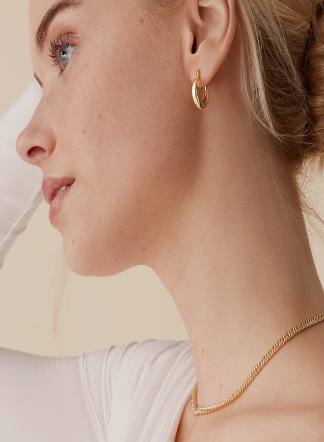 PAVOI 14K Yellow Gold Plated 925 Sterling Silver Post Chunky Hoops - 17mm Thick Lightweight Gold Hoop Earrings for Women - Image 2