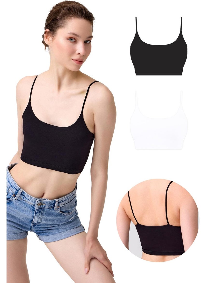 COTTONHILL Cotton Thin Strap Women's Crop Top Bustier 2-Pack  - Image 1