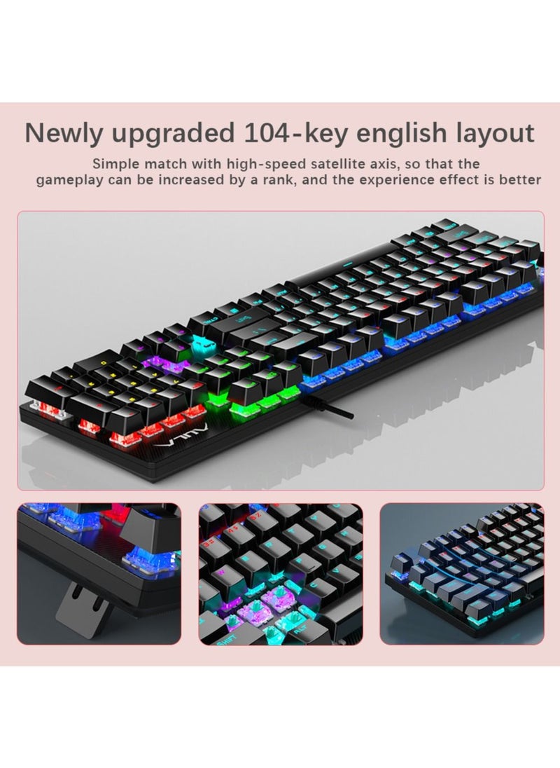 104 Keys Mechanical Keyboard USB Wired LED Backlight Suspension Keycap 26-Key Roll-Over Anti-Ghosting Blue Switch Gaming Keyboard for Gaming Typing Office Green
