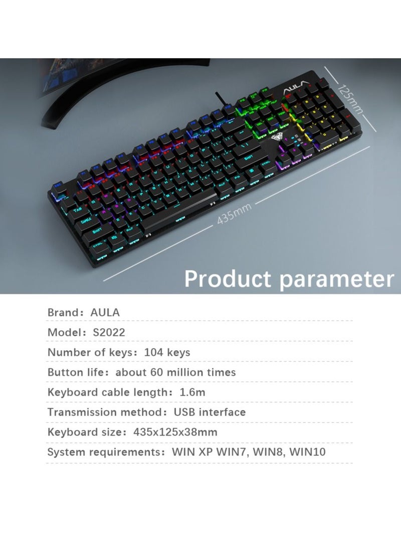 104 Keys Mechanical Keyboard USB Wired LED Backlight Suspension Keycap 26-Key Roll-Over Anti-Ghosting Blue Switch Gaming Keyboard for Gaming Typing Office Green