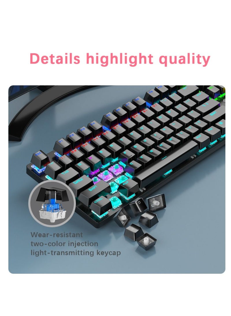 104 Keys Mechanical Keyboard USB Wired LED Backlight Suspension Keycap 26-Key Roll-Over Anti-Ghosting Blue Switch Gaming Keyboard for Gaming Typing Office Green