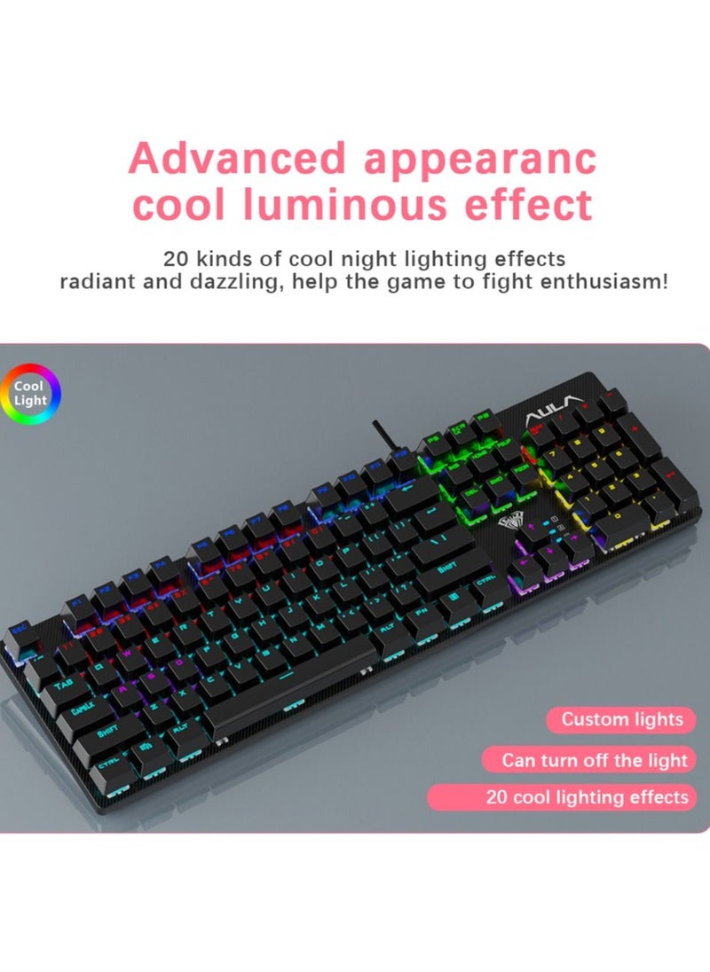 104 Keys Mechanical Keyboard USB Wired LED Backlight Suspension Keycap 26-Key Roll-Over Anti-Ghosting Blue Switch Gaming Keyboard for Gaming Typing Office Green