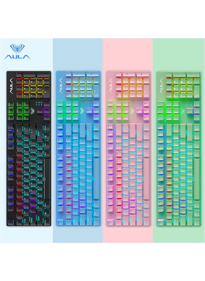 104 Keys Mechanical Keyboard USB Wired LED Backlight Suspension Keycap 26-Key Roll-Over Anti-Ghosting Blue Switch Gaming Keyboard for Gaming Typing Office Green