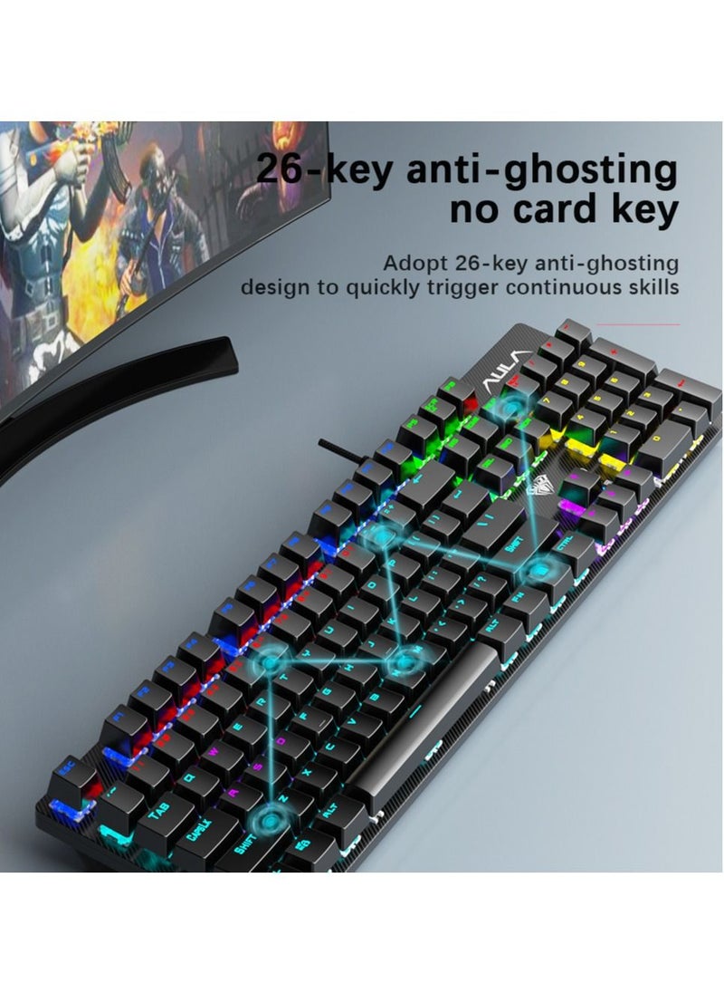 104 Keys Mechanical Keyboard USB Wired LED Backlight Suspension Keycap 26-Key Roll-Over Anti-Ghosting Blue Switch Gaming Keyboard for Gaming Typing Office Green