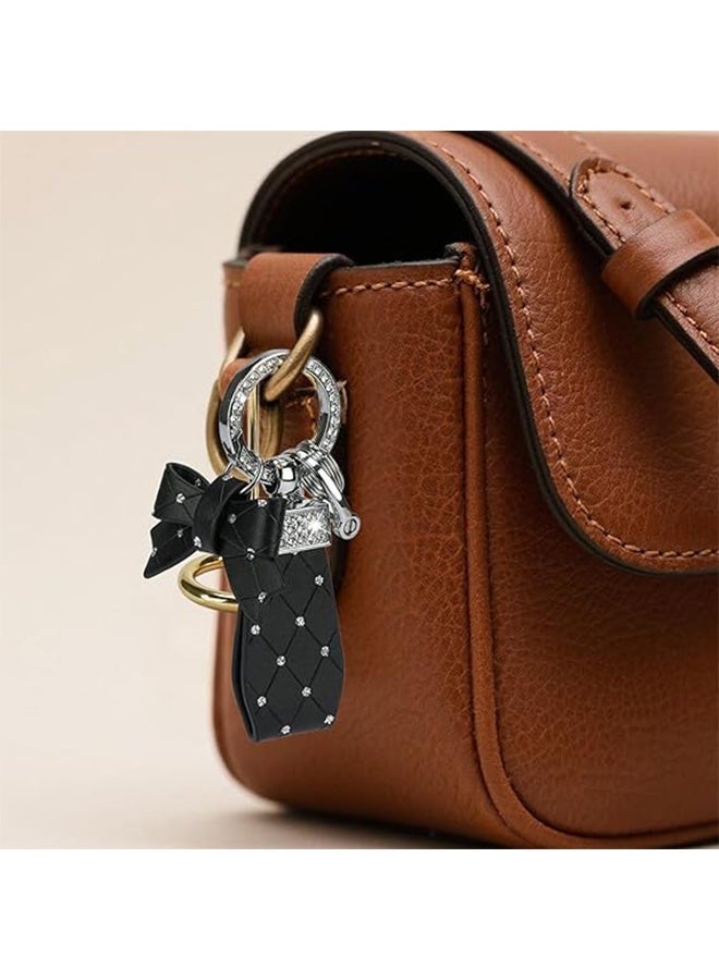 2PCS Leather Keychain Wristlet Cute Bow Keychian Car Keys Accessories Bling Purse Charms Bag Charms Gifts for Women - Image 3