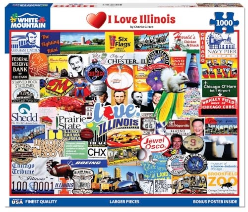 White Mountain 1000 Piece Jigwas Puzzle Prairie State Collage Puzzles with Large Pieces for Adults and Family 24x30 I Love Illinois - Image 5