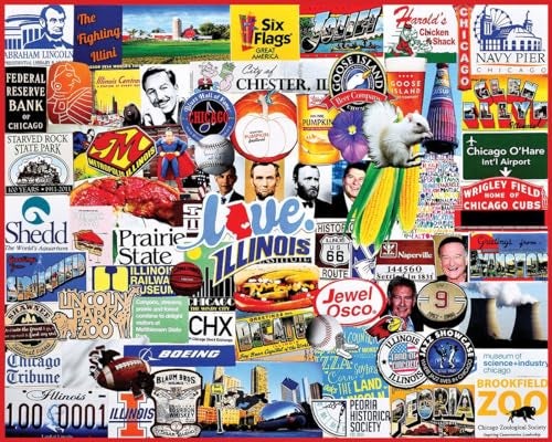 White Mountain 1000 Piece Jigwas Puzzle Prairie State Collage Puzzles with Large Pieces for Adults and Family 24x30 I Love Illinois - Image 1