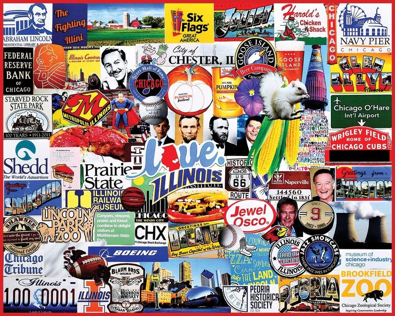 White Mountain 1000 Piece Jigwas Puzzle Prairie State Collage Puzzles with Large Pieces for Adults and Family 24x30 I Love Illinois - Image 3