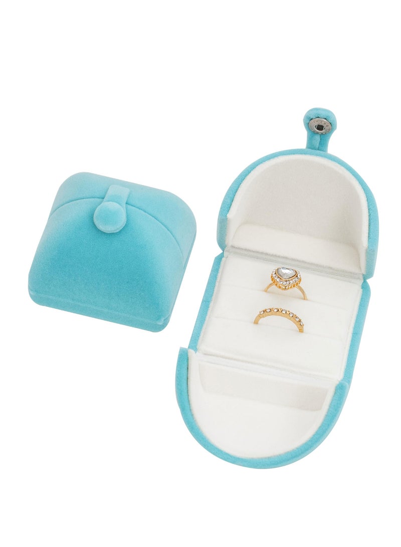 KASTWAVE Earrings Brooches Pins Rings Box, Rings Box,Jewelry Travel Case, Double Openings and Button Locks Ring Display Holder, for Proposal Engagement Wedding Ceremony (Blue) - Image 1