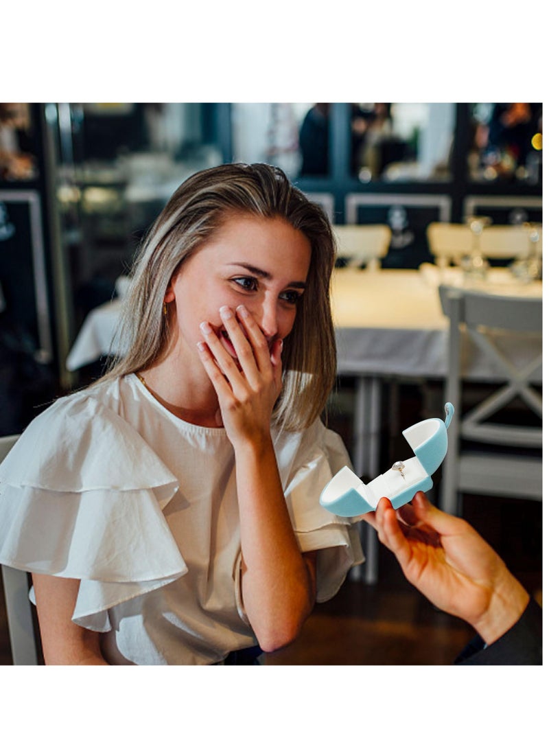 KASTWAVE Earrings Brooches Pins Rings Box, Rings Box,Jewelry Travel Case, Double Openings and Button Locks Ring Display Holder, for Proposal Engagement Wedding Ceremony (Blue) - Image 2