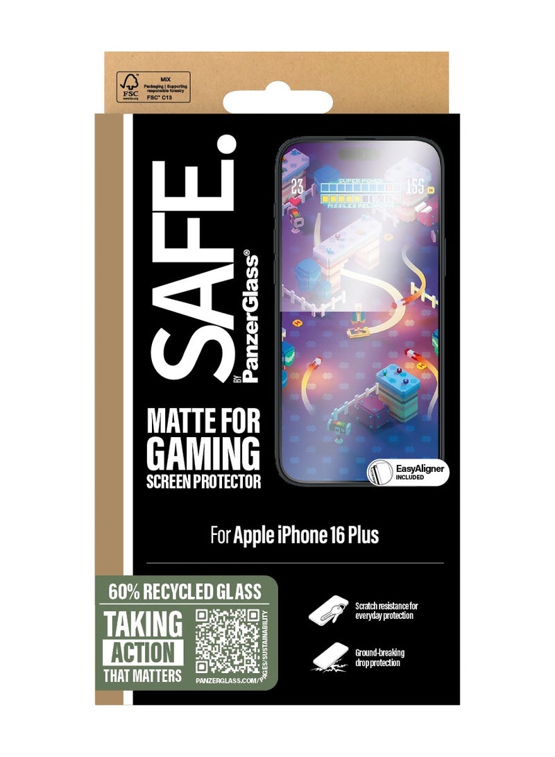PanzerGlass حماية الشاشة غير اللامعة SAFE من PanzerGlass® لجهاز iPhone 16 Plus - حساسية عالية للمس، مقاومة للخدوش، زجاج معاد تدويره بنسبة 60%، طلاء خالي من البقع، مثالي للألعاب - Image 3
