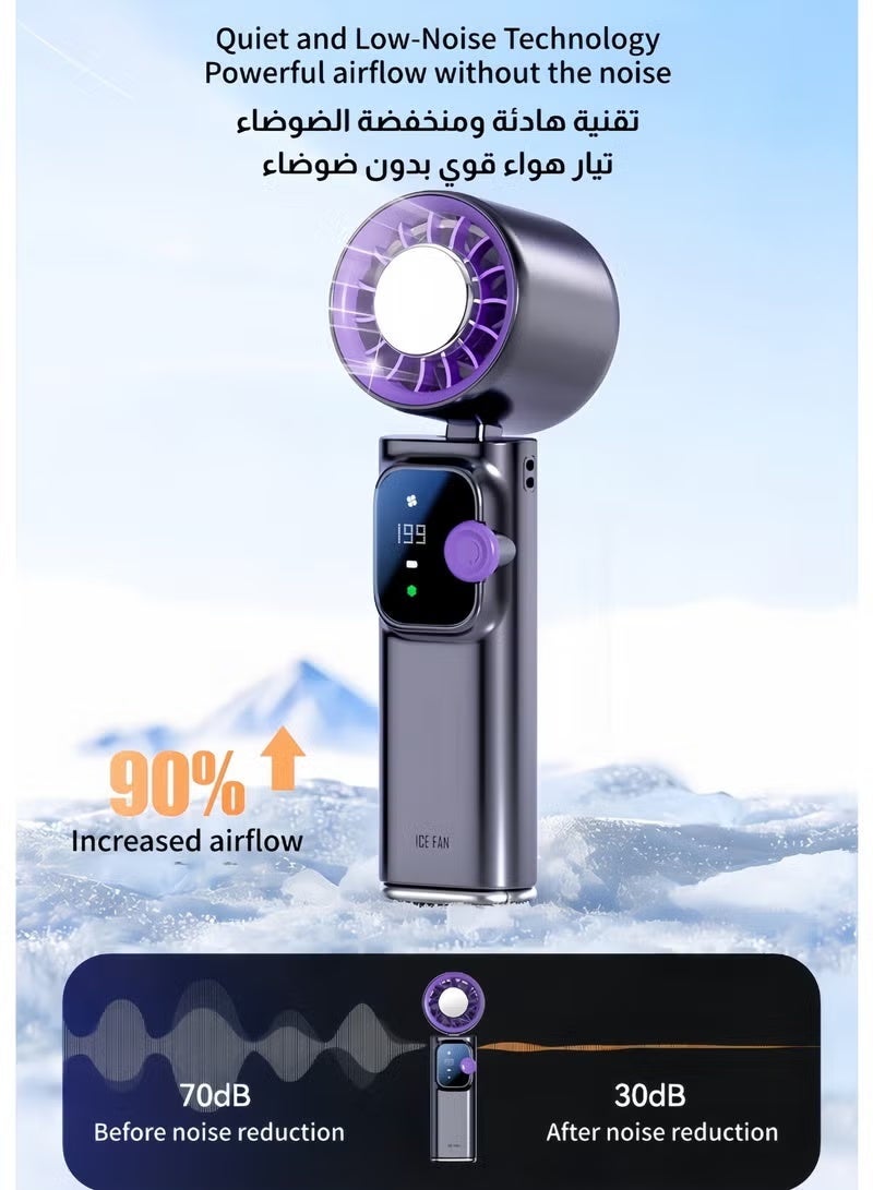 BESTPEAK 4-in-1 Portable Cooling Fan, Semiconductor Refrigeration Fan with 199 Stepless Speed, 4000mAh Rechargeable Handheld/Neck/Folding Desk Fan, Quiet Digital Display Personal Fan for Home Office Travel Camping Outdoor Summer Heat Relief - Image 2