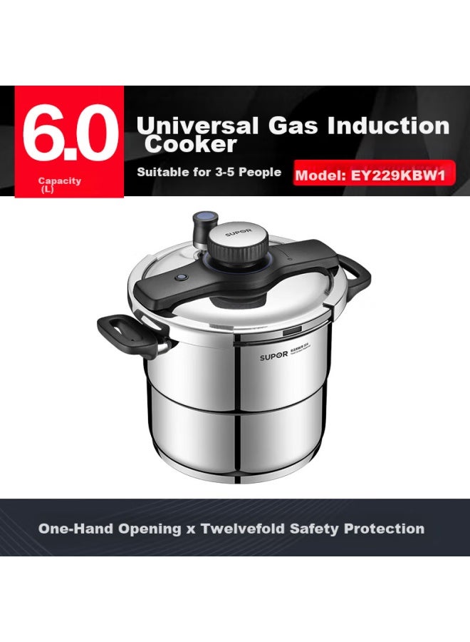 Supor -proof High-pressure Cooker, 304 Stainless Steel, Easy-open, 6.0l Pressure Cooker, 22cm, Compatible With Gas And Induction Stoves, With Steamer Basket - Image 5