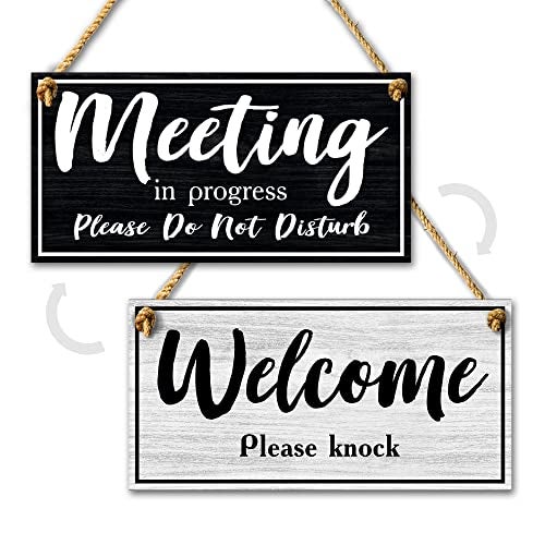 DIMARONGTON Meeting in Progress Door Sign, 10x5 Dibond Do Not Disturb, Hanging Welcome Please Knock Sign for Door - Image 1