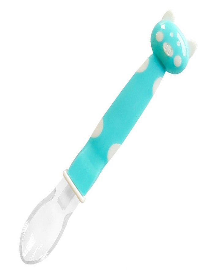 Mopslik Soft Silicone Gel Tip Baby Infant Feeding Training Cartoon Animal Spoon (Blue) Pack of 1 (Pack of 1) - Image 1