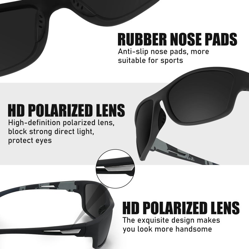 TOODOO 4 Pairs Men Polarized Sunglasses with UV Protection Driving Glasses Sports for Sport Outdoor Activities (Cool Black) - Image 3