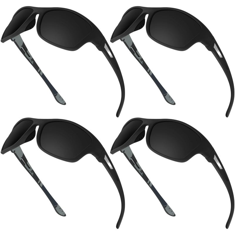 TOODOO 4 Pairs Men Polarized Sunglasses with UV Protection Driving Glasses Sports for Sport Outdoor Activities (Cool Black) - Image 1