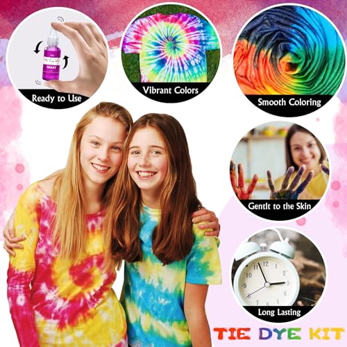 Limino Tie Dye Kit - 40 Colors Permanent Fabric Dye with Rubber Bands, Gloves, Table Cover, Apron for Kids and Adults Tie-Dye Art - All-in-1 Textile Paint Dye for DIY Shirt, Hoodie Clothing Painting - Image 4